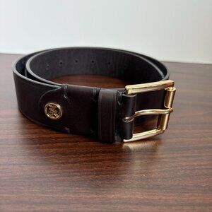 Michael Kors Women's Black and Gold Hardware Leather Belt Small